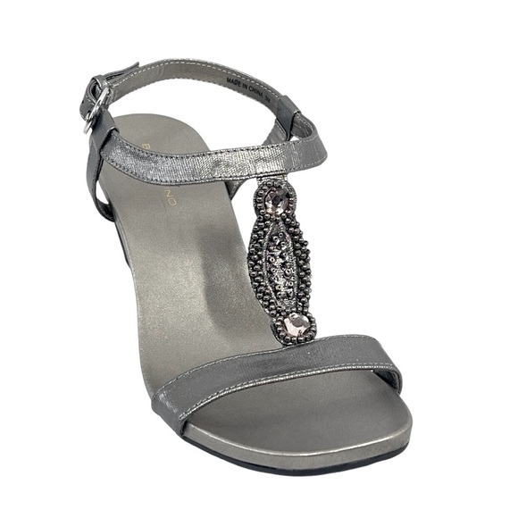 BANDOLINO Metallic Silver Beaded Wedge Sandals Women's Size 9M - Picture 4 of 16